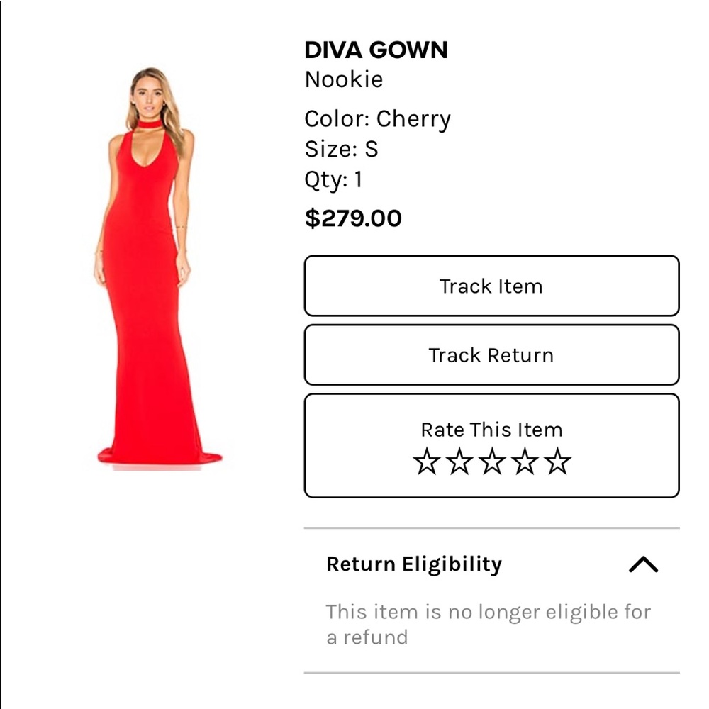 Red gown from revolve by brand Nookie